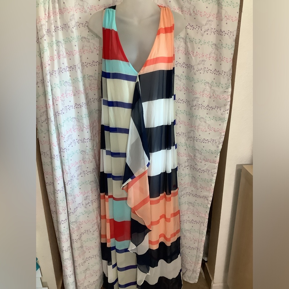 Lane Bryant Nautical Flowy Chiffon Dress sz 16 EUC